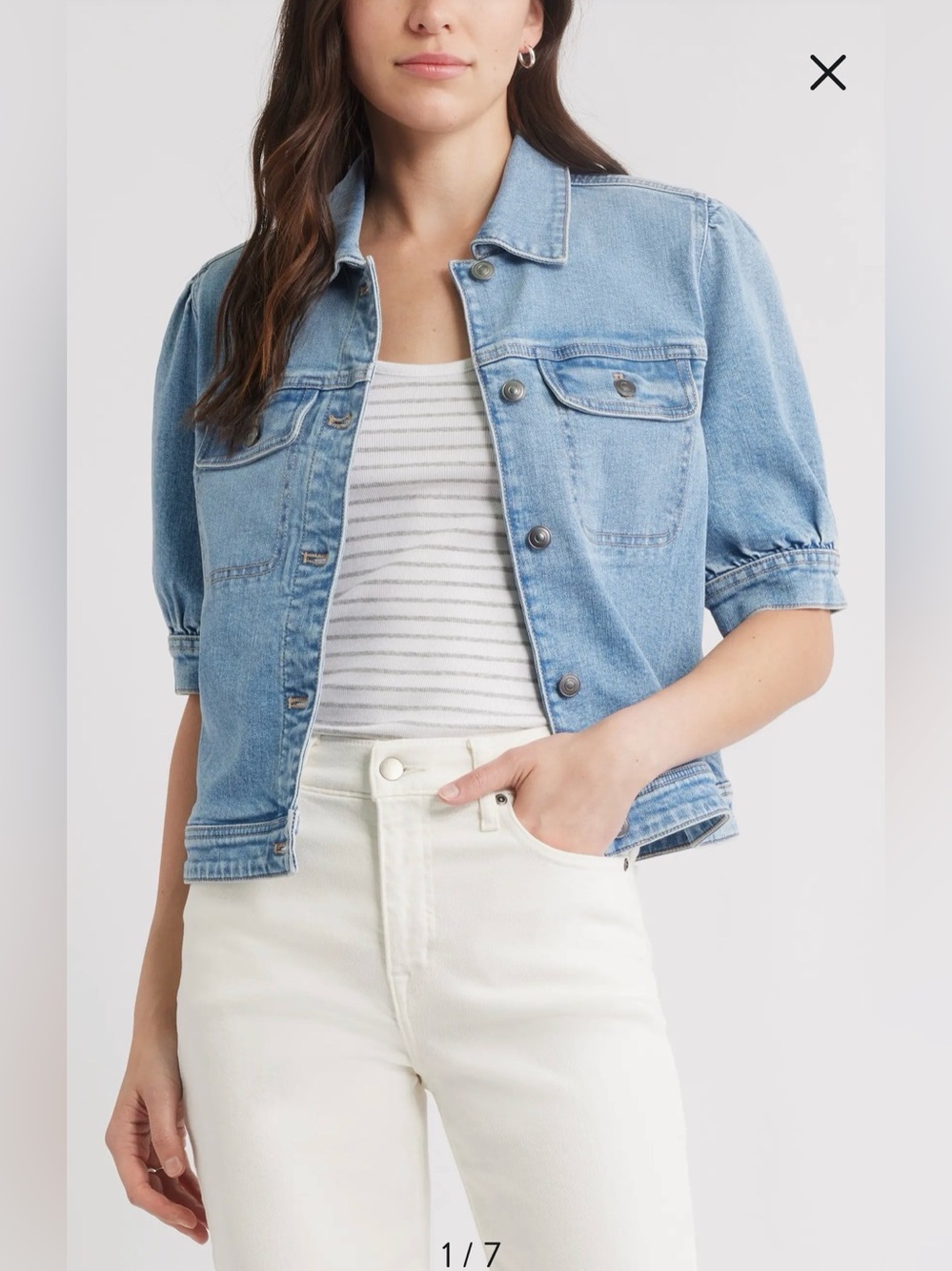 CASLON Elbow Sleeve Denim Jacket - Light Blue - Small